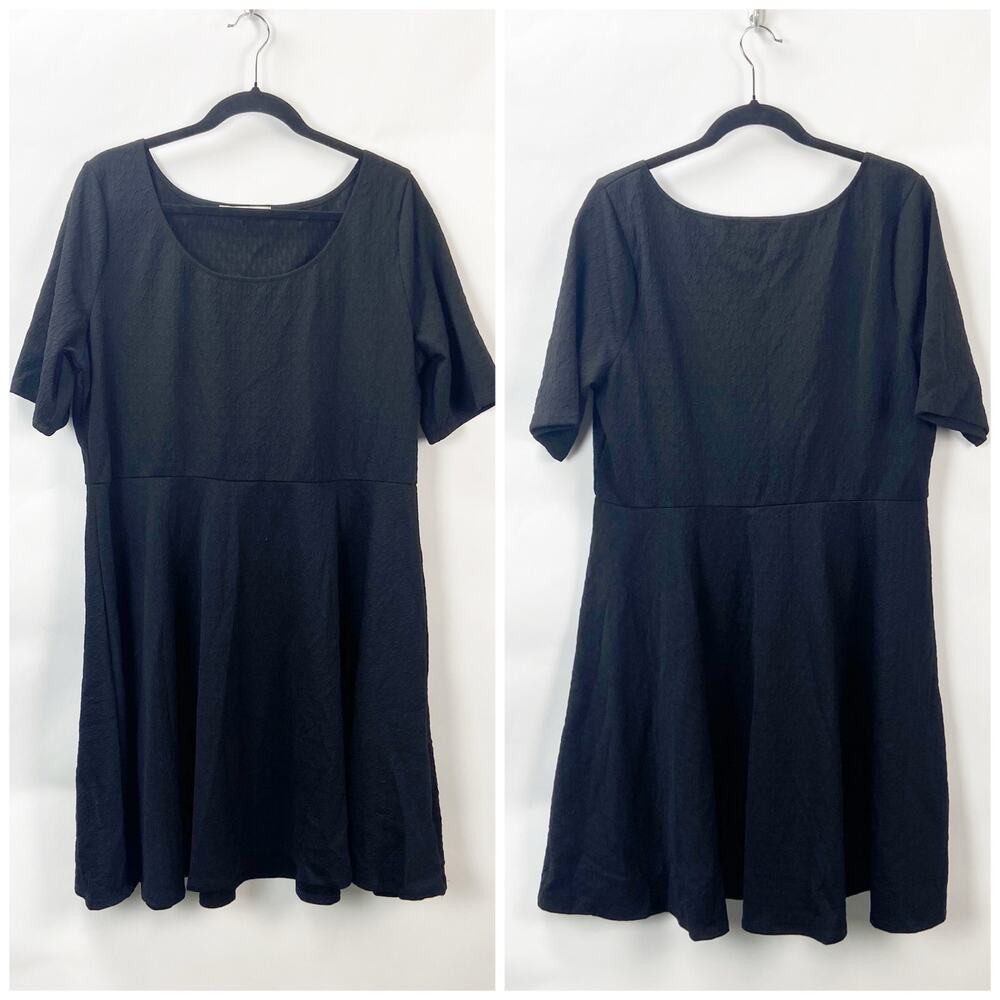2/$30 Maurices 2X Plus Women Black Textured Scoop Neck Knee Length A-Line Dress